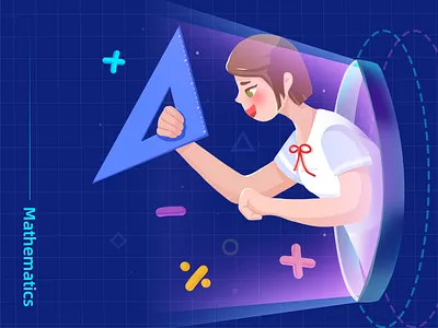 Illustration banner girl illustration math study ui