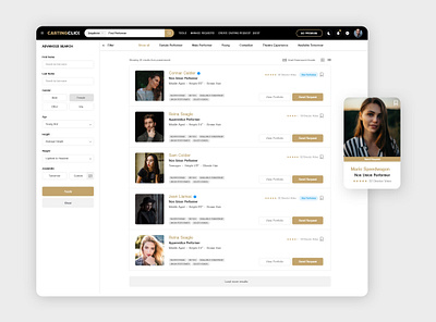 Collaboration Web Platform for Actors and Casting Directors admin dashboard admin panel adobexd clean dashboard ui design detail page forms menubar navbar navigation bar search bar search results webapp design webapplication