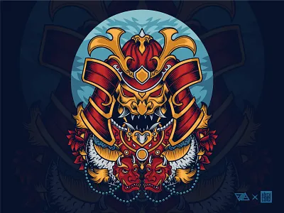 Samurai Mask - Collaboration Artwork apparel art badge branding culture design emblem illustration japanese logo mask poster samurai skull tshirt vector