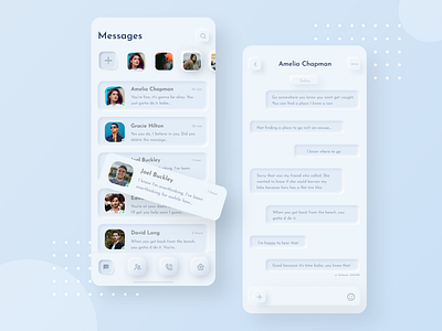 Neumorphism Messenger App 2020 2020 trend app app design application design design ui message messenger mobile mobile app mobile app design mobile apps mobile design mobile ui skeuomorphic ui uidesign uiux user interface