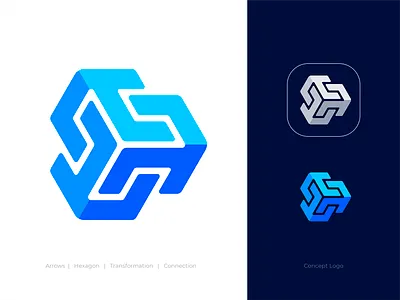 Concept logo arrows connection helix hexagon honeycomb icon logo logodesign logotype monogram rays sign symbol transformation