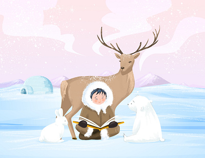 Friends - Digital Illustration character deer digital art digital illustration illustration polar polarbear rabbit winter