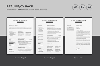 Resume/CV Pack 2 page 3 page a4 clean cv design elegant elegant resume female female resume feminine infographic letter minimalist modern modern resume portfolio professional resume resume clean