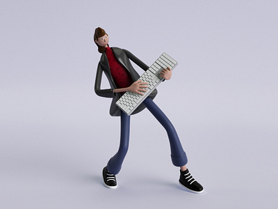 Rock 'n click 3d art 3d character cgi character character design cinema4d colours keyboard purple rock n roll