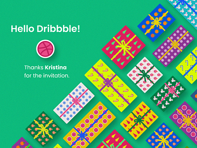 Hello Dribbble! christmas debut design first shot flat gift grain illustration new year noisy ribbon vector