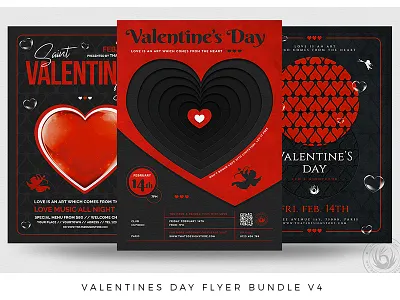 Valentines Day Flyer Bundle V4 black and red classy design dj flyer heart love lovely night nightclub nightclub flyer party passion photoshop poster print psd romantic template valentinesday