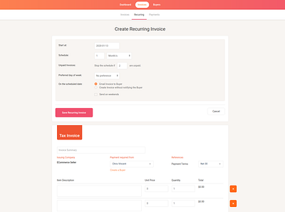 Recurring Invoices app design invoice pricing ui ux web website weddesign