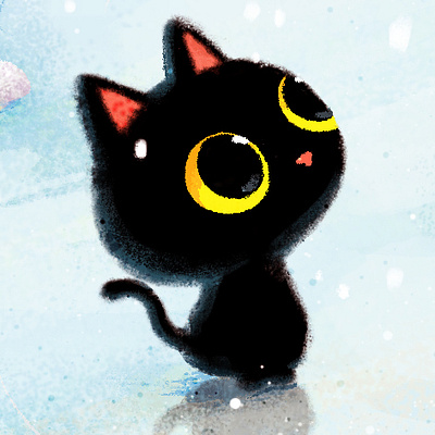 snow blackcat animal blackcat cat character cute drawing illustration