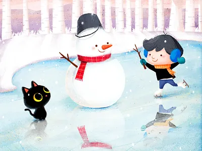 ❄️❄️❄️ animal cat character cute doodle illustration skate snow snow day snowman winter winterillustration