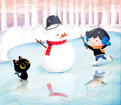 ❄️❄️❄️ animal cat character cute doodle illustration skate snow snow day snowman winter winterillustration