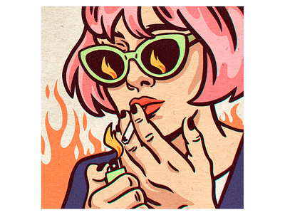 Fire fire girl girl illustration glasses illustration mood retro illustration vintage illustration vintage inspired