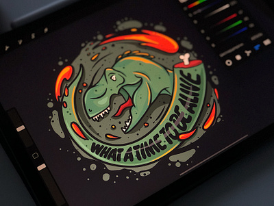 What a time to be alive dinosaur illustraion lettering procreate typography