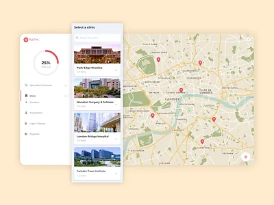 Medical App - Clinic Selection app appointment appointment booking blockchain clinic crypto design doctor health healthcare map medical telemedicine ui ux website