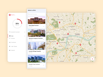 Medical App - Clinic Selection app appointment appointment booking blockchain clinic crypto design doctor health healthcare map medical telemedicine ui ux website