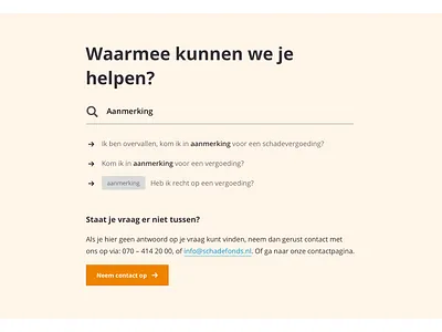 Schadefonds hulp bij informatie beige clean content fonds hands help hulp illustration information orange question schade search smart web webdesign