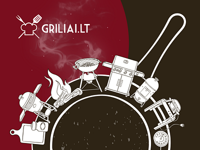 "GRILIAI.LT" - illustration for a grill store adobe illustrator adobe photoshop bbq bbq store branding brown desiger graphic graphic designer grilling illustration illustrations illustrator linear icons linear illustration lineart red smoke vector visual identity