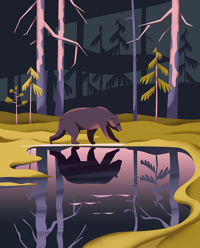 Evening sunset in Finnish forest animal illustration concept art digital illustration editorial forest illustration illustrator nature illustration photoshop vector