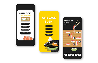 Unblock Sushi — Game UI design game gaming illustration mobile app mobile app design sushi ui ux vector