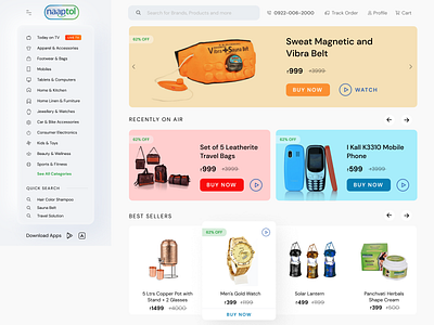 Naaptol Website redesign banner buy color ecommerce landing page landingpage live minimal naaptol navbar navigation online pestle side menu sidebar slider tv web webbanner website