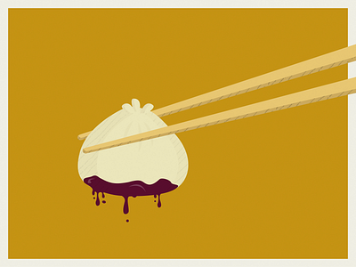 Xiaolongbao chopsticks comic design dim sum dumpling food illustration print