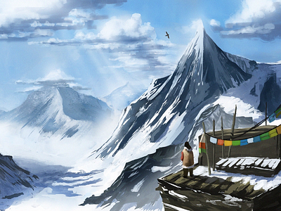 Mountains of Tibet 2d art artwork comic book commission design environment illustration style