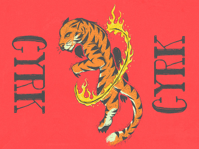 Circus circus design drawing flames illustration oldschool retro style tattoo tiger