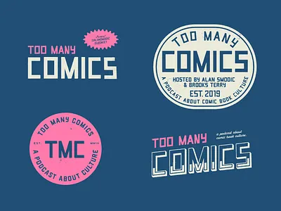 Too Many Comics - Logo Set badge design badge logo logo set retro logo vintage badge