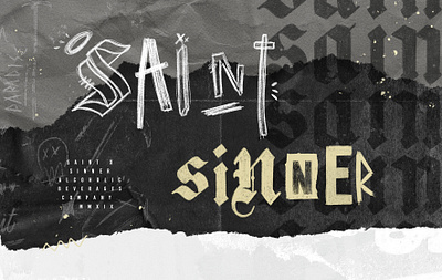 SAINTxSINNER Beverages branding design illustration logo packaging type typography