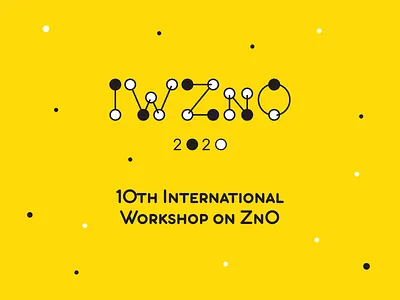 International Workshop Logo atom bond font lettering logo modular molecule physics science type yellow zn zno