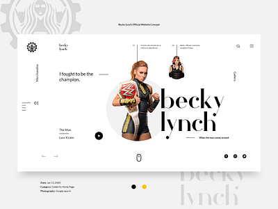 Becky Lynch Web UI | Celebrity | WWE | Athlete adobe xd athlete celebrity landing page minimal negative space pro wrestling typogaphy ui ui ux ui design ux web design web ui website white wwe