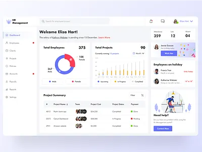 HR Management abstract admin attendance birthday cards dashboad event freebie graphs holiday hr illustraion listing managment portal product project sketch task