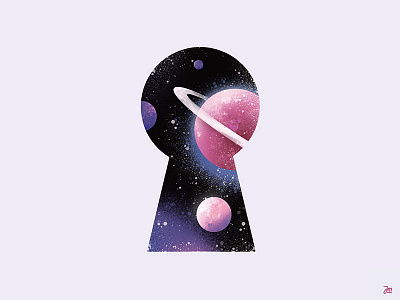 Through the keyhole abstract design flat illustraion key keyhole logo planet secret shape space star stars