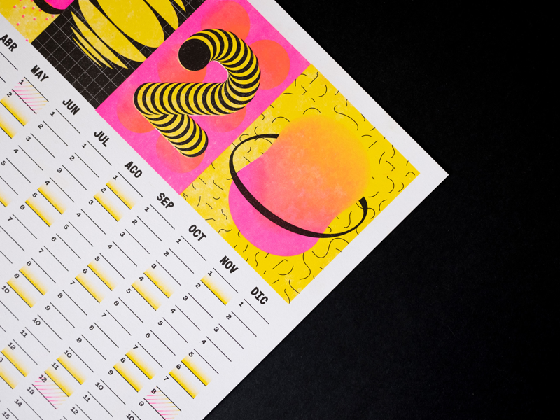 Example of 2020 calendar (risograph print)