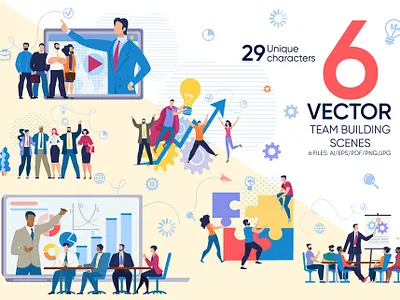 Team Building Vector Scene banner building business company creative employee flat group illustration infographic partnership people solution team teamwork technology template together vector work