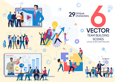 Team Building Vector Scene banner building business company creative employee flat group illustration infographic partnership people solution team teamwork technology template together vector work