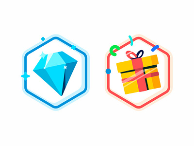 Diamond and Gift 2d 3d achievement achievement icon app apple application badges diamond fitness gift glow icon set ios logo medal minimal outline presentshine