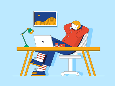 Office desk illustration office white collar worker