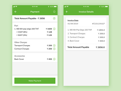 Payment & Invoice Screen Design amount app branding button cancel clean daily ui date design details info interface invoice layout list pay payment reference ui ux