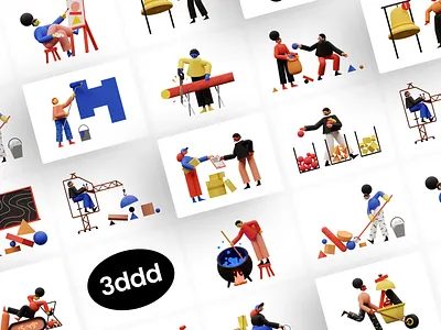Meet 3DDD Illustration Pack 3d 3ddd blender colorful cool craftwork delete delivery design education illustrations incredible loading modern notification playful trendy unique volumetric workflow