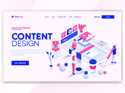 Content Design 3d creative illustration isometric landing man people template ui woman