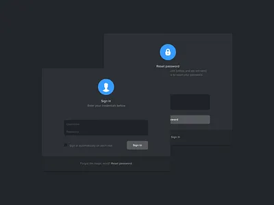 Auth Cards dark ui login register reset password sign in sign up ui ux web app