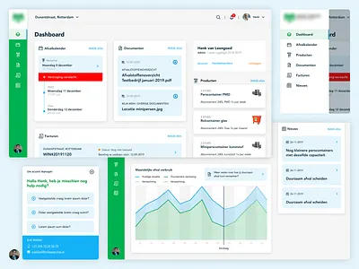 Pitch dashboard design blue chart clean contact contactperson dashboard documents environment faq garbage green milieu news overview vertical menu vertical navigation waste