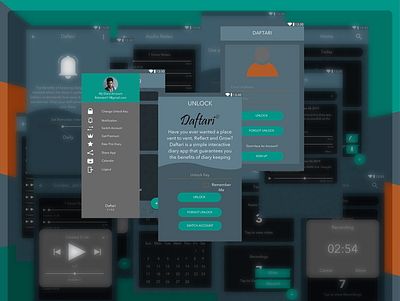 Daftari Redesigned android audio calendar daftari dark design logo notes notes app recorder redesign sketchapp sound ui ux