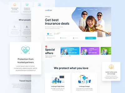Insurance Landing Page branding card creative desktop flat gradient homepage illustration insurance landingpage productdesign typogaphy uidesign user experience visualdesign webdesign website