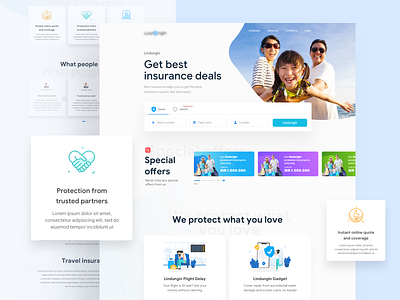 Insurance Landing Page branding card creative desktop flat gradient homepage illustration insurance landingpage productdesign typogaphy uidesign user experience visualdesign webdesign website