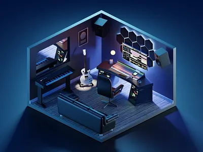 Recording Studio 3d blender diorama illustration isometric recording studio render room