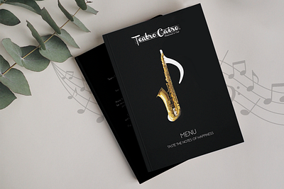 Teatro Cairo Menu design elegant food hardcover instrument menu mockup music notes publishing restaurant rich