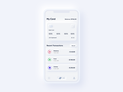 Banking app clean clean ui design mobile mobile ui neumorphism soft ui ui ux