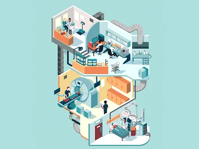 Annual Check-Up character characters doctors drawing editorial graphic hospital illustration isometric medical patient perspective