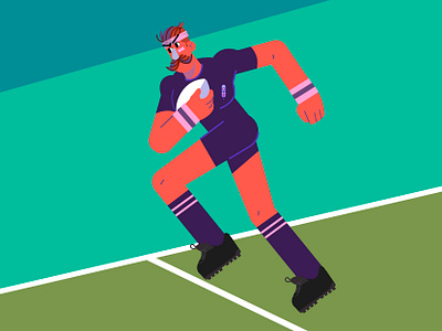 Rugby 🏉 cartoon character design design editorial design editorial illustration flat graphic graphics guy illustration ilustracion modern new zealand rugby running sport sports strong vector